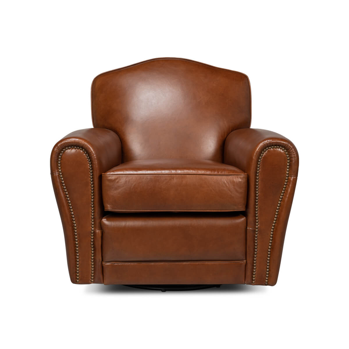Front view brown leather club chair accent chairs.
