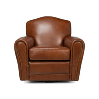 Front view brown leather club chair accent chairs.