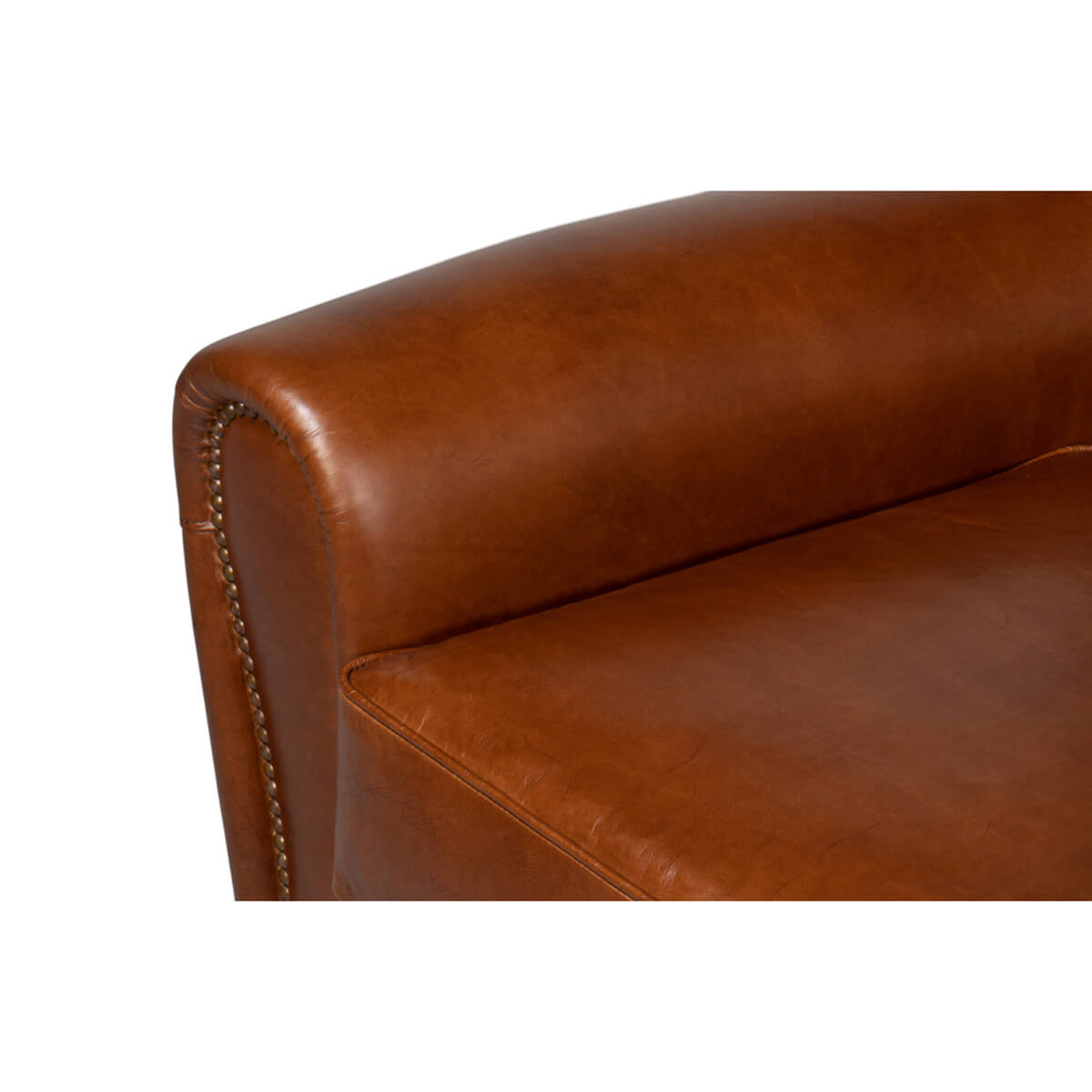 Close-up armrest detail leather club chair accent chairs.