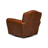 Angled back view leather club chair accent chairs.
