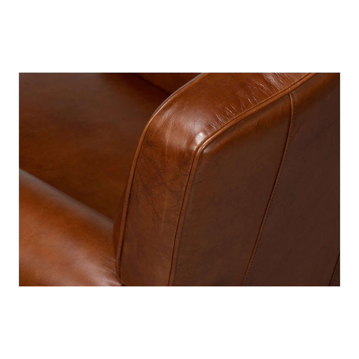 Armrest stitching detail leather club chair accent chairs.
