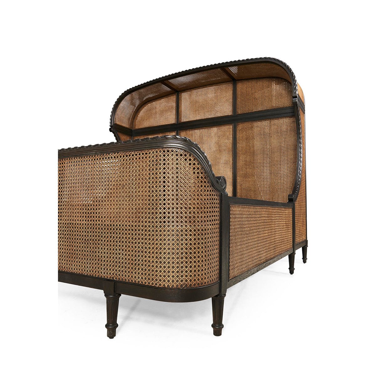 Rear view of French caned king bed frame.