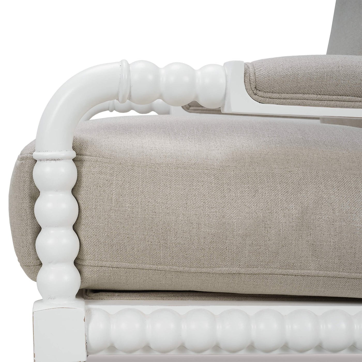 French Country Bobbin Armchair detail of armrest design.