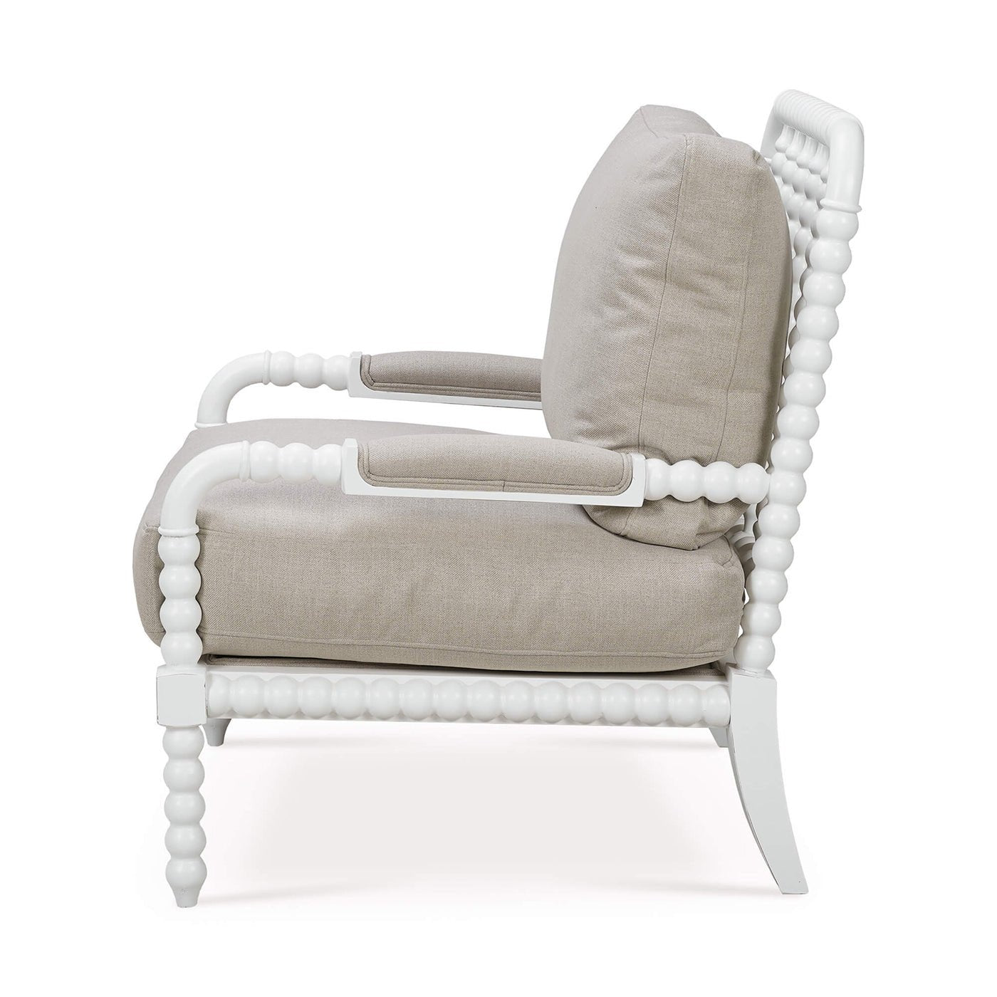 Side profile of French Country Bobbin Armchair.
