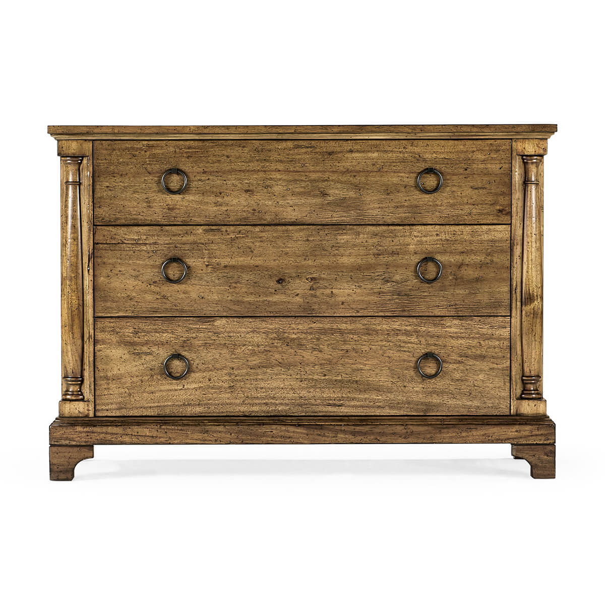 Front view of French Country chest of drawers.