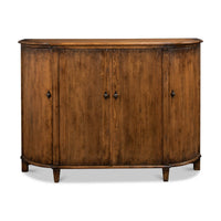 Front view of French country demilune cabinet.
