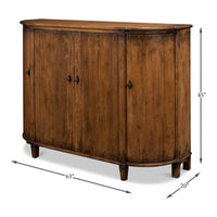 Dimensions of French country demilune cabinet displayed.