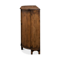 Side profile of French country demilune cabinet.
