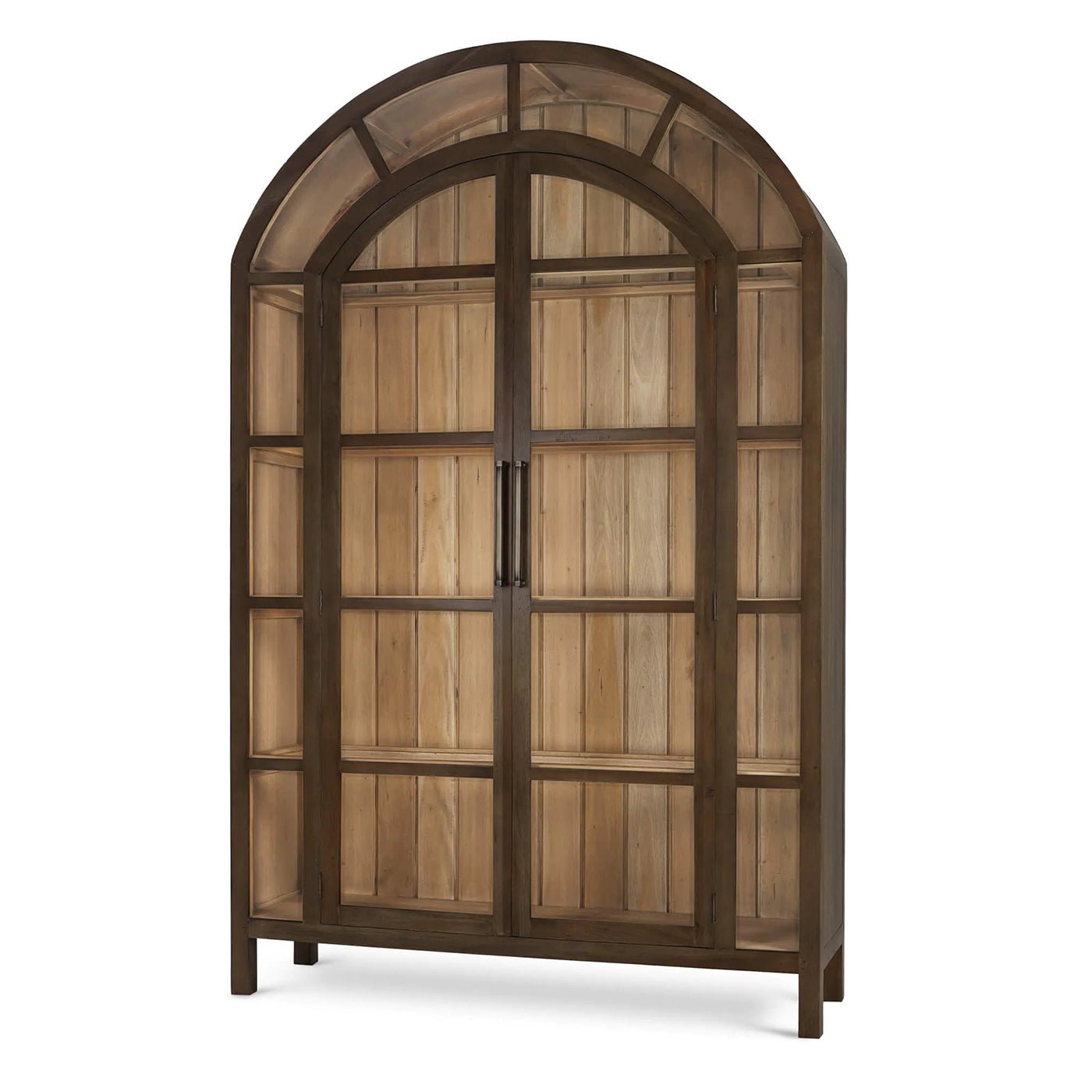 Arched French country display cabinet front view.