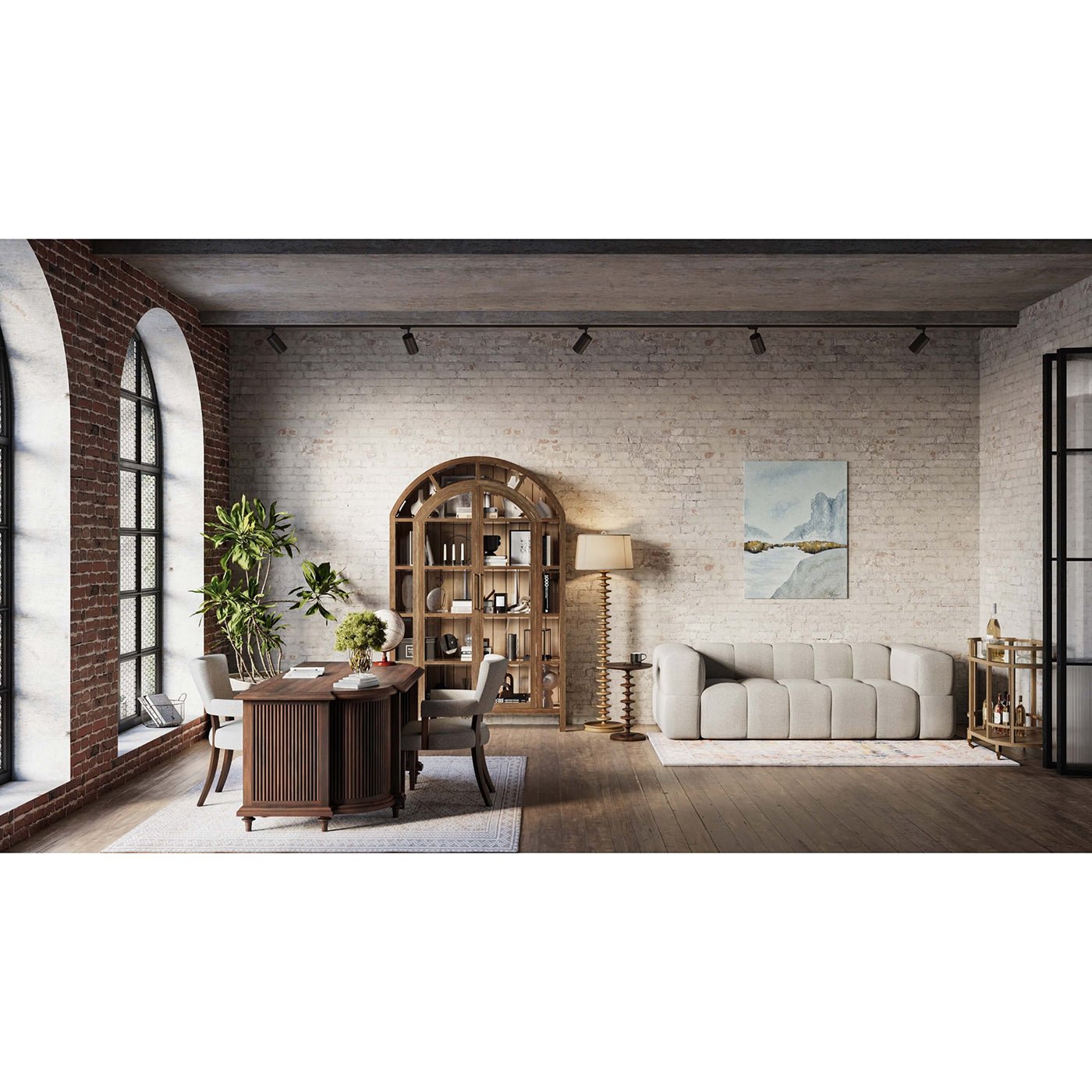 French country cabinet in a modern living room setting.
