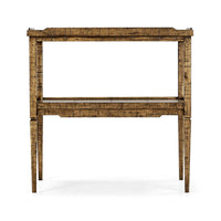Front view of medium brown French country end table.