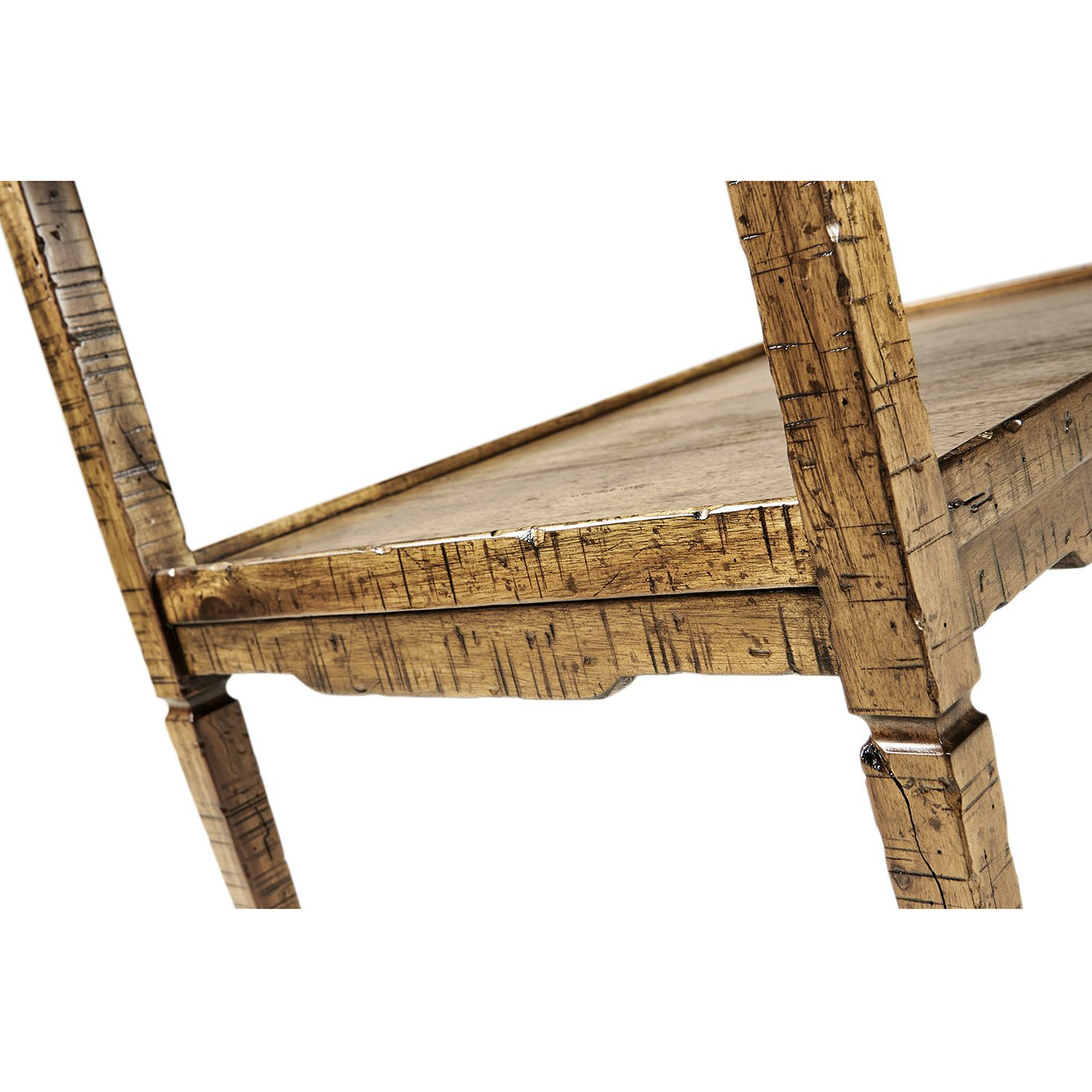 Side structure of French country end table legs and frame.
