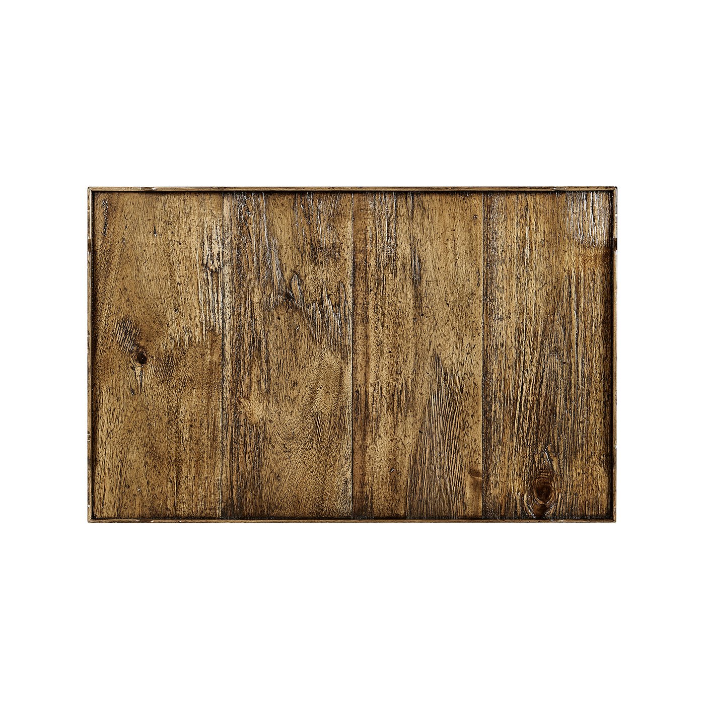 Top view of wooden French country end table surface.
