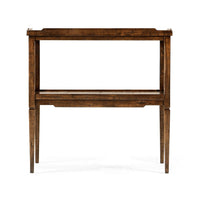 Side view of walnut French Country end table.