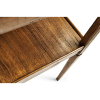 Detailed view of lower shelf, French Country end table.