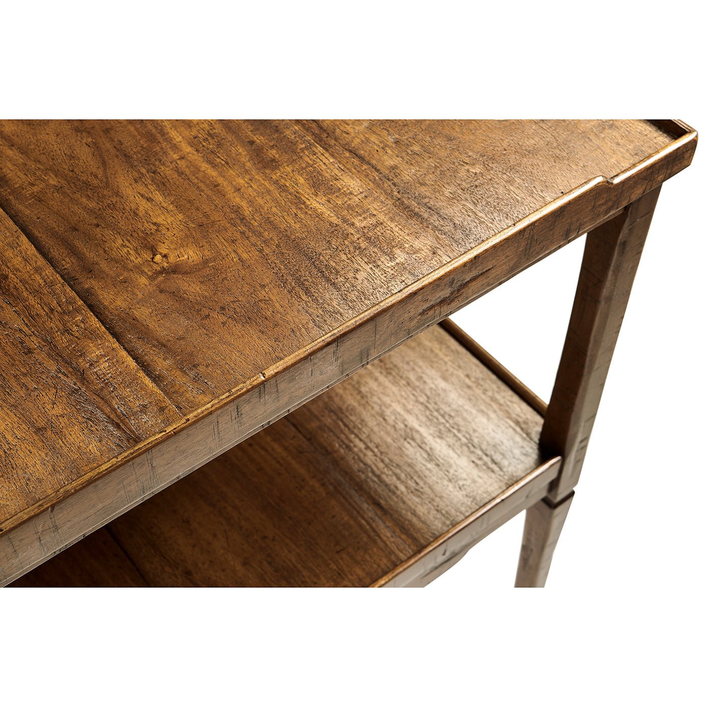 Close-up of table surface texture, French Country end table.