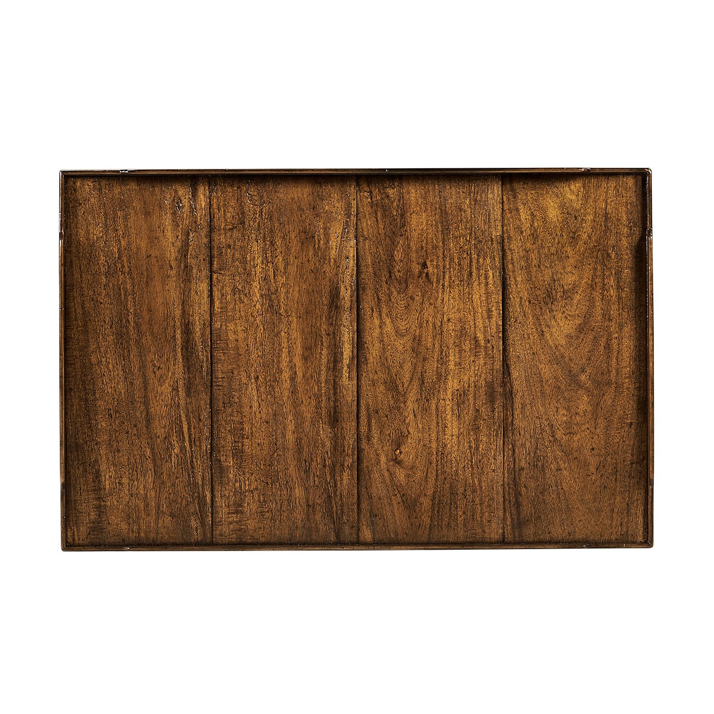 Top view of French Country end table, walnut finish.
