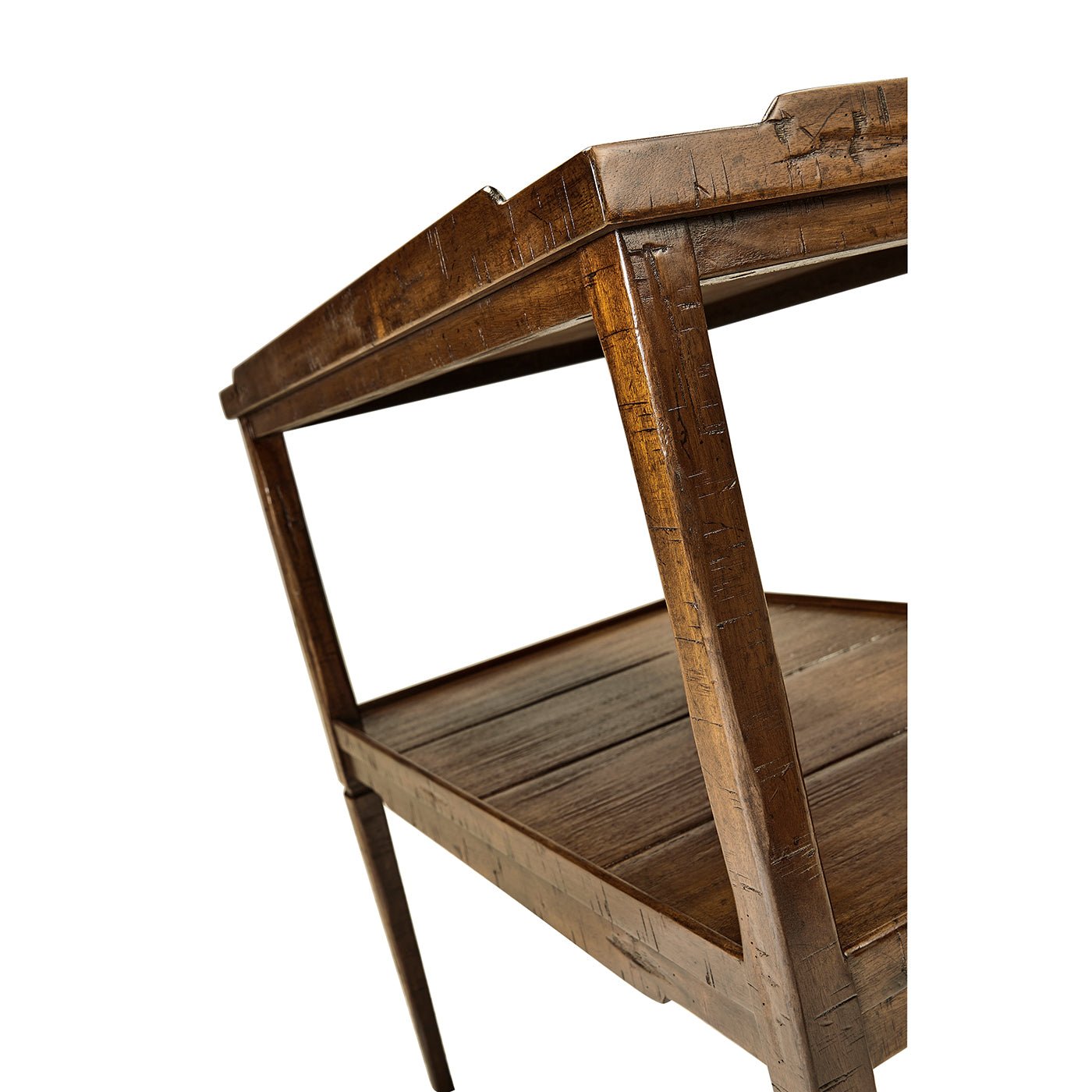 Angled perspective of French Country end table construction.