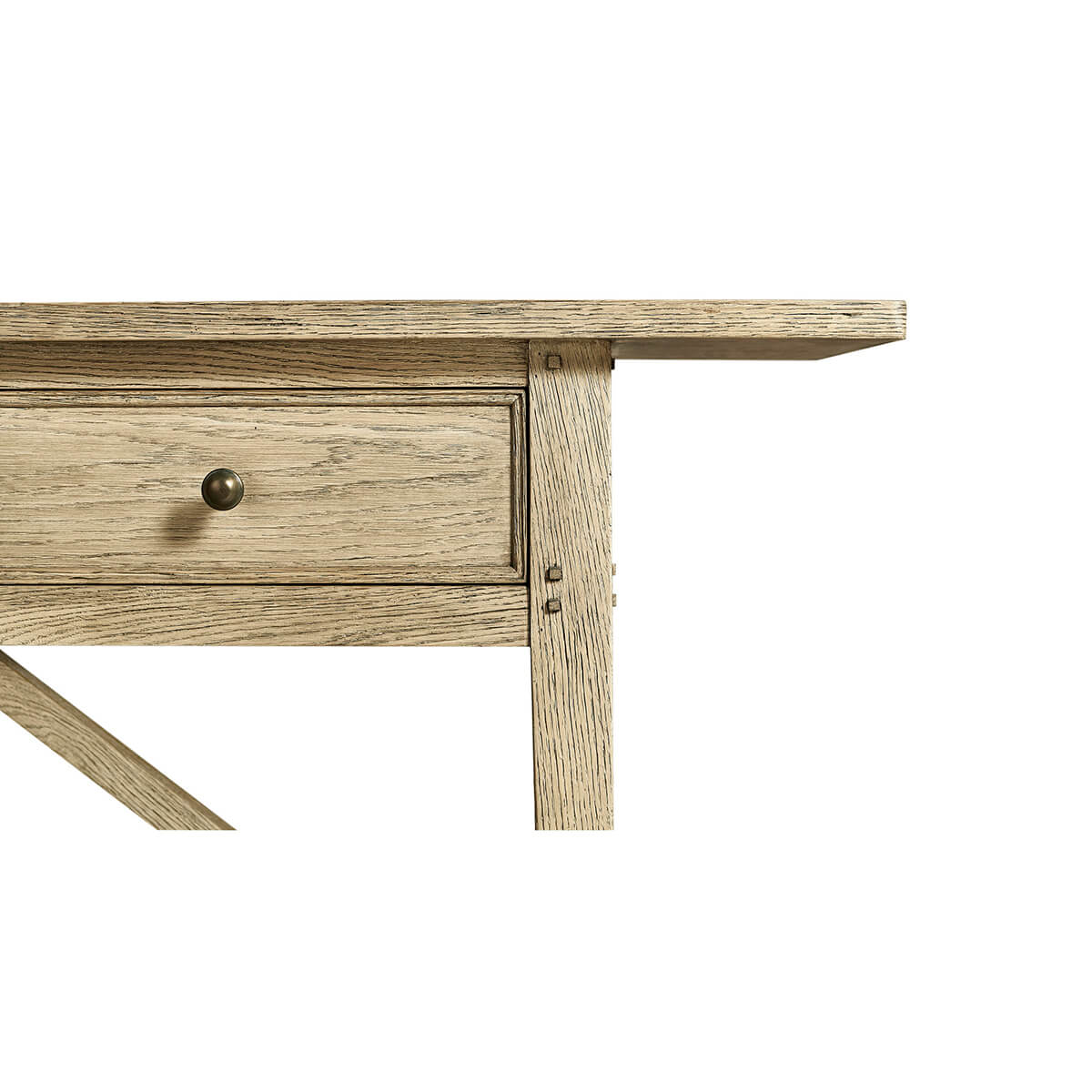 Detail of console table drawer and knob, rustic look.