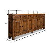 Dimensions of French Country fruitwood buffet sideboard shown.