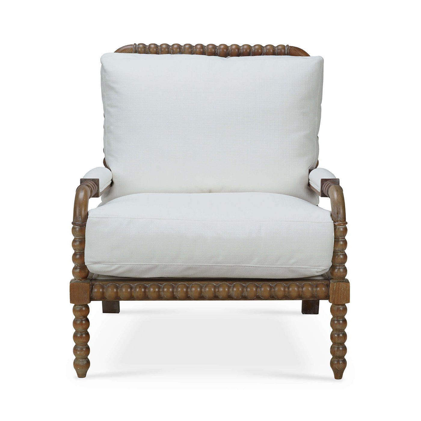 French Country mahogany bobbin armchair front close-up