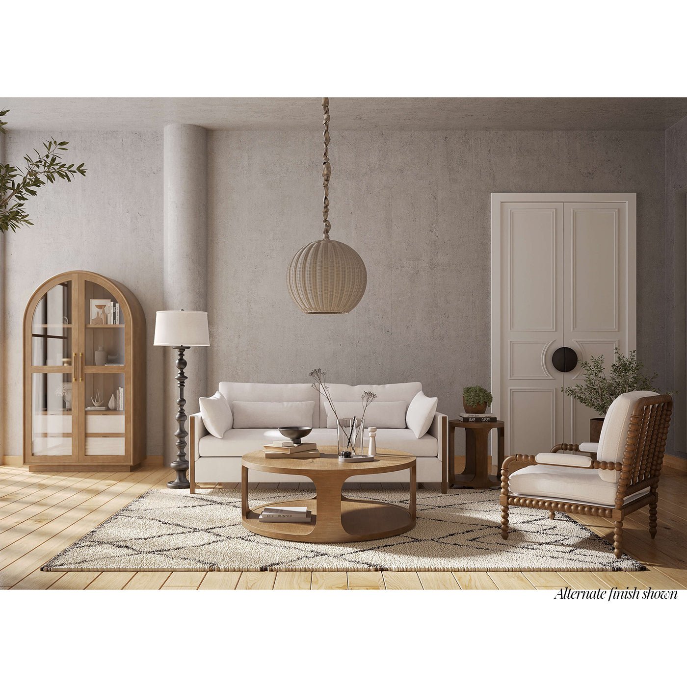 Living room with French Country mahogany bobbin armchair
