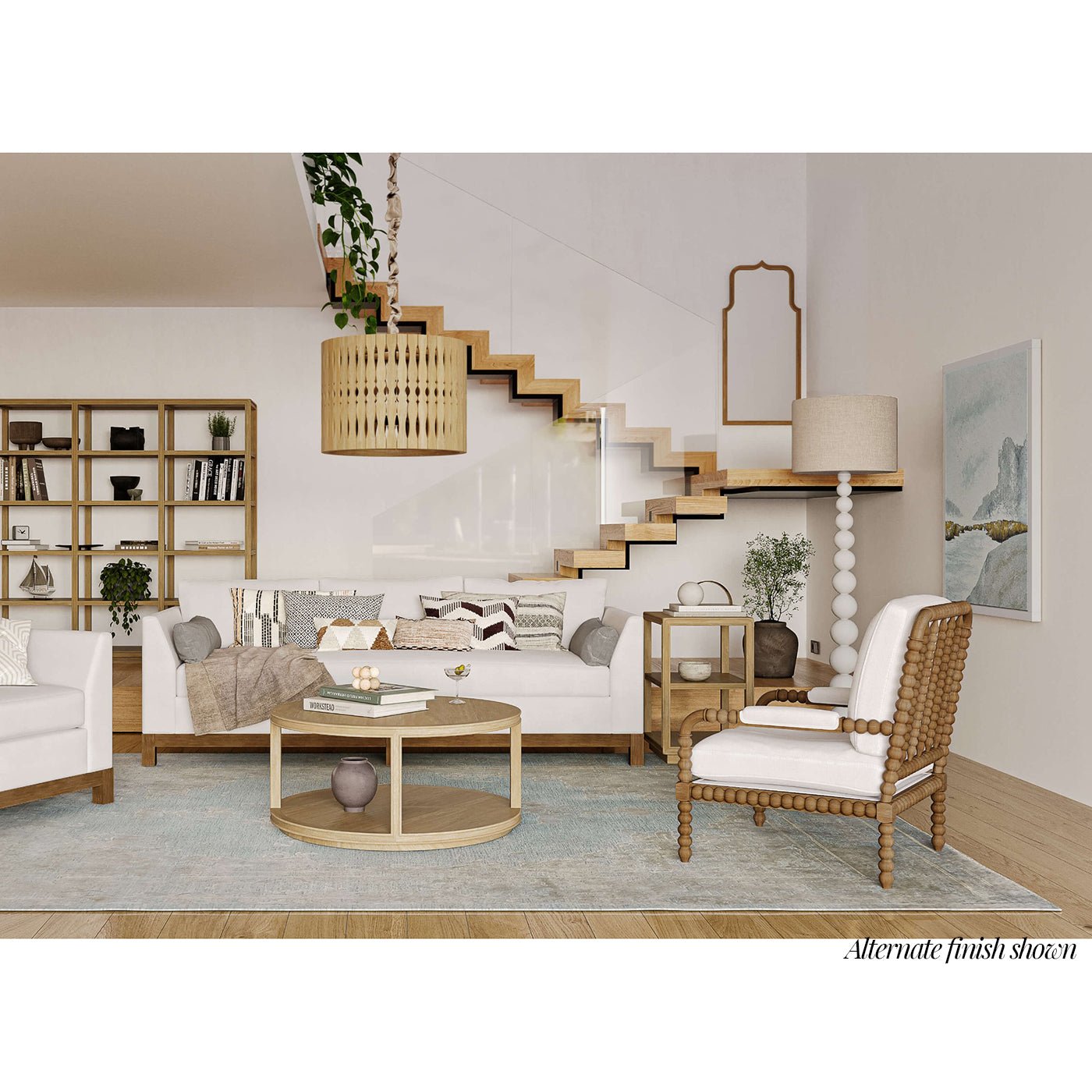 Stylish living room featuring French Country mahogany armchair