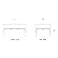 Ottoman dimensions diagram, front and side views included.