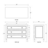 Mahogany chest of drawers dimensions illustration.