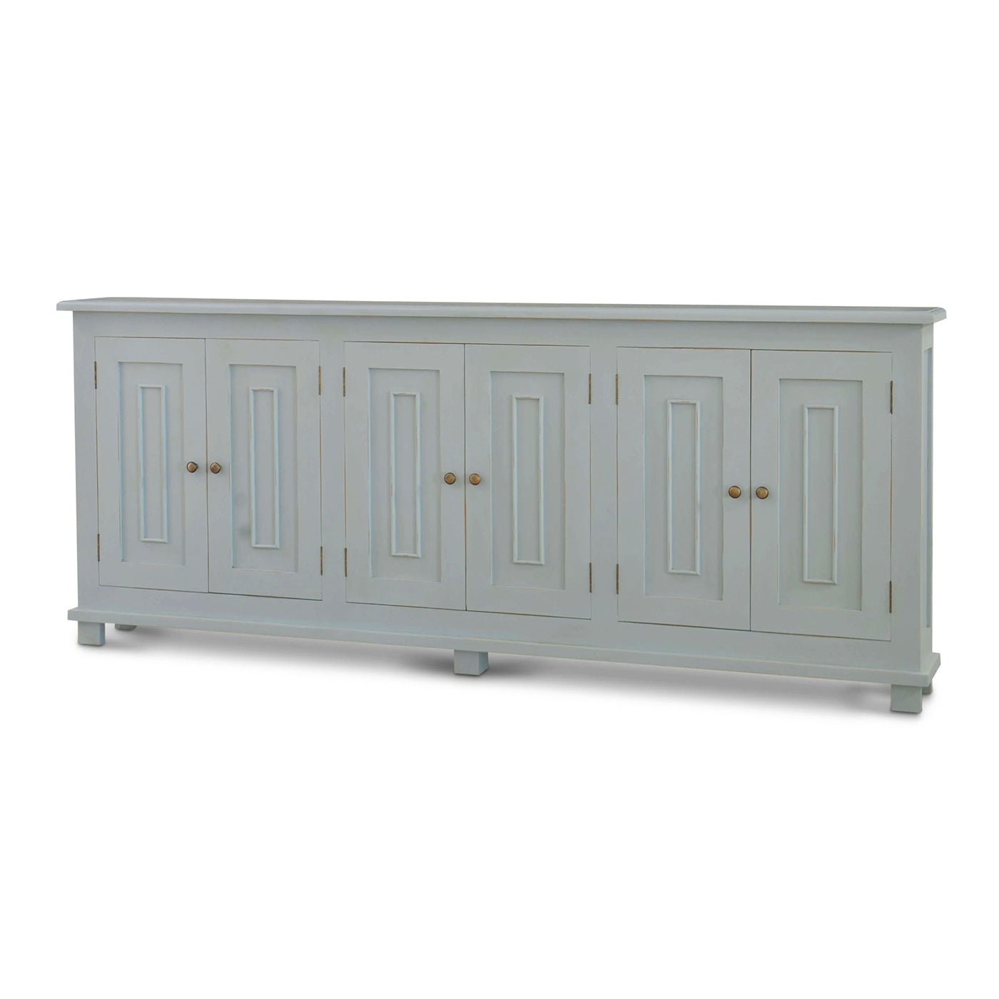 Front view of ocean blue French Country sideboard.