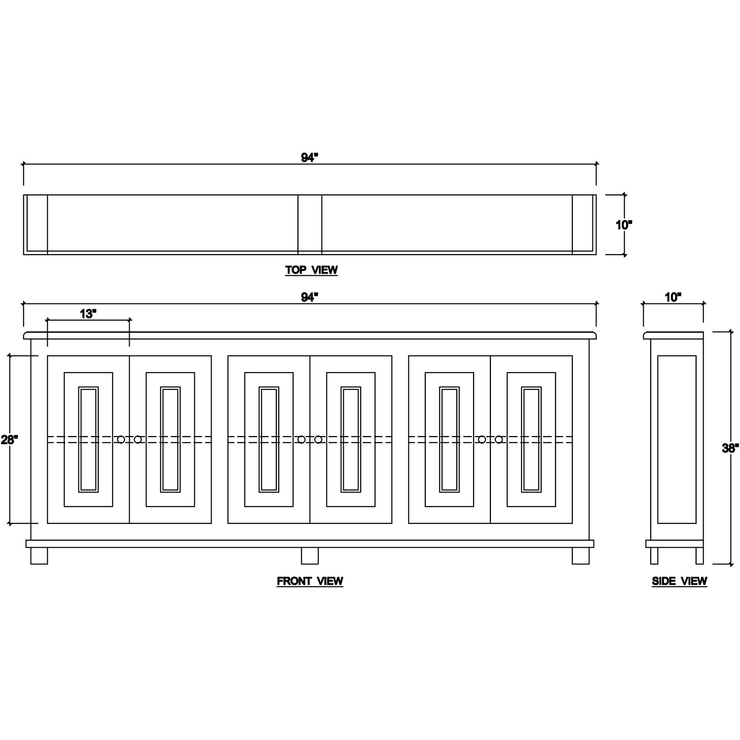 Dimensional sketch of the French Country sideboard design.