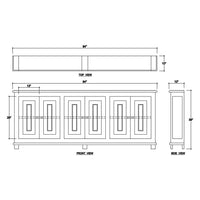 Dimensions diagram of French Country sideboard, walnut finish.