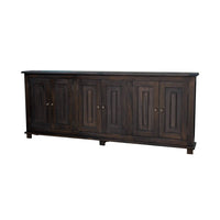Angled view of French Country sideboard, walnut finish.