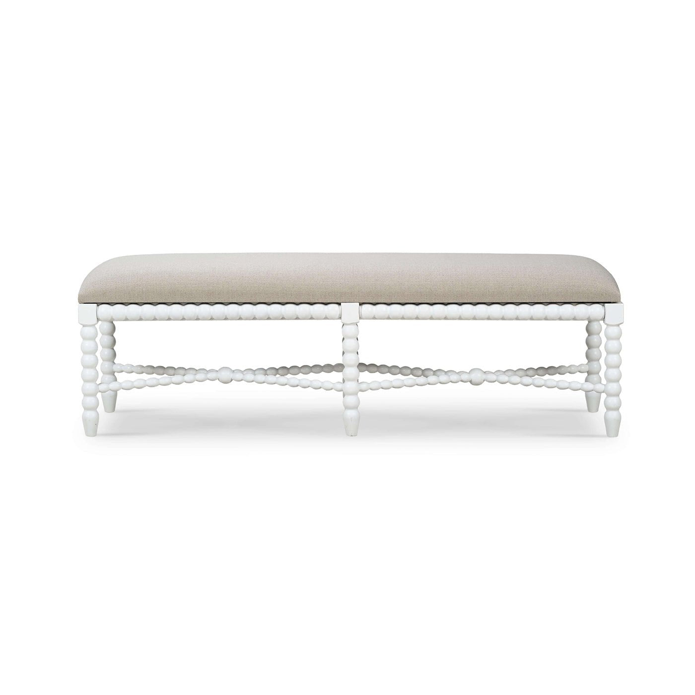 White French bench full view, decorative legs.