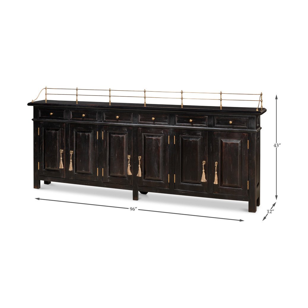 Dimensions illustration of French country painted buffet sideboard.