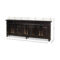 Dimensions illustration of French country painted buffet sideboard.