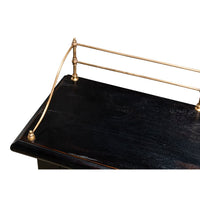 Top view of painted buffet sideboard with brass railing.
