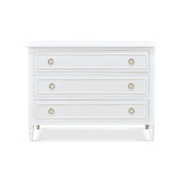 White chest of drawers, front perspective.