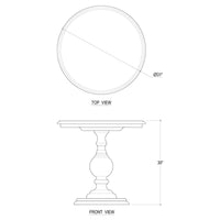 Diagram of pedestal end table dimensions, top and side views.