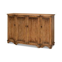 Wooden credenza front view with four doors.