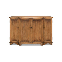 Credenza front view, detailed wood grain finish.