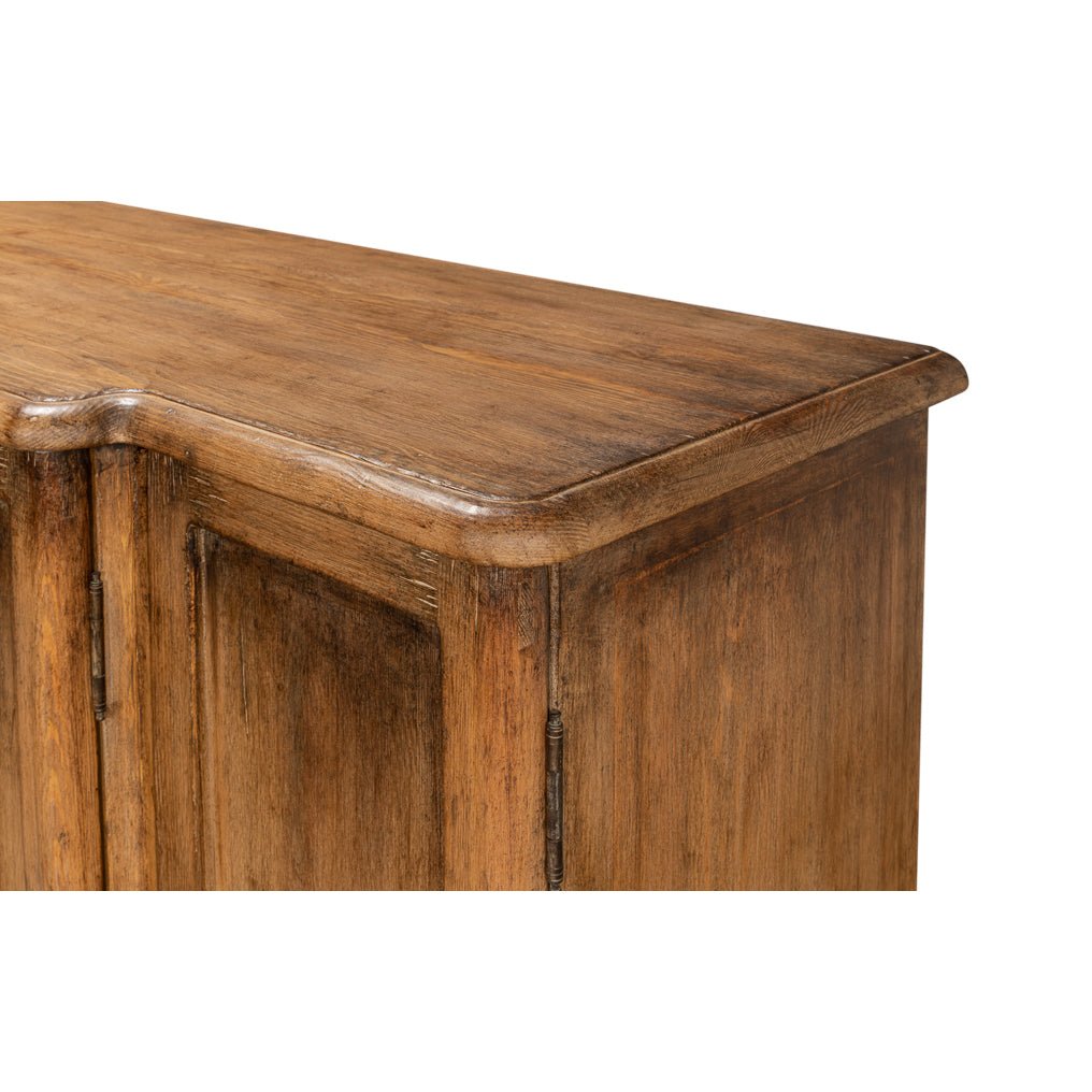 Detailed close-up of credenza top surface.