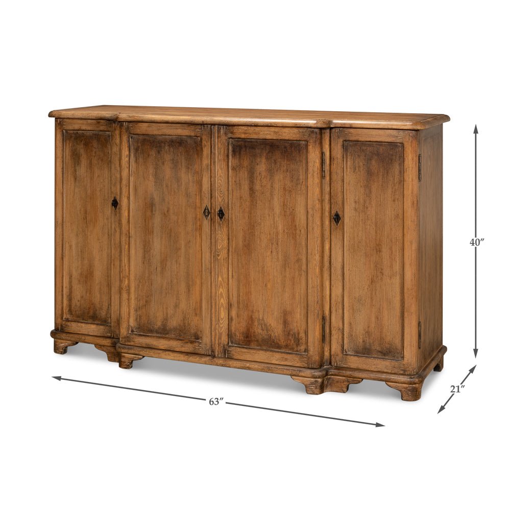 Credenza with dimensions and four-door design.
