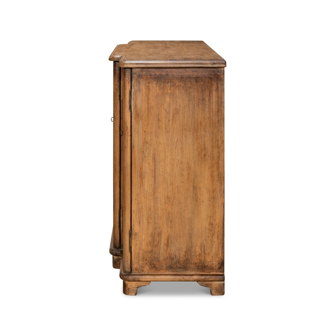 Side view of wooden credenza.