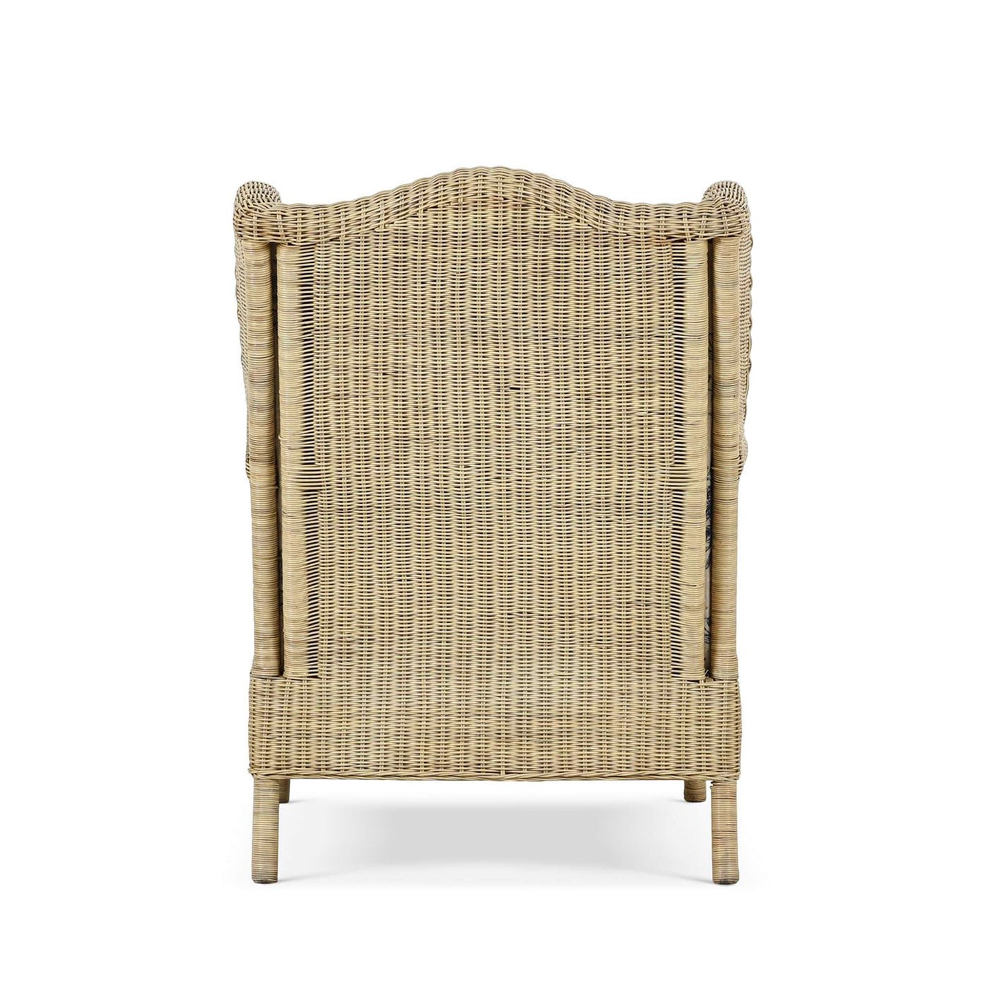 Back view of rattan wingback armchair.