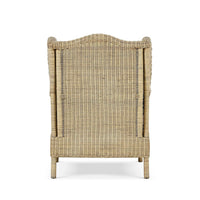 Back view of rattan wingback armchair.