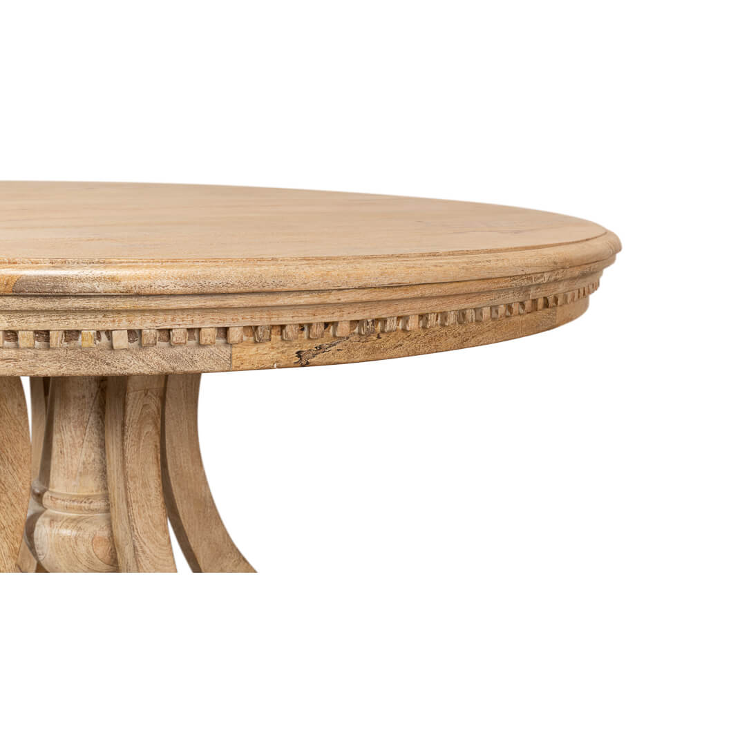 Dining table edge detail, carved wood, decorative trim.