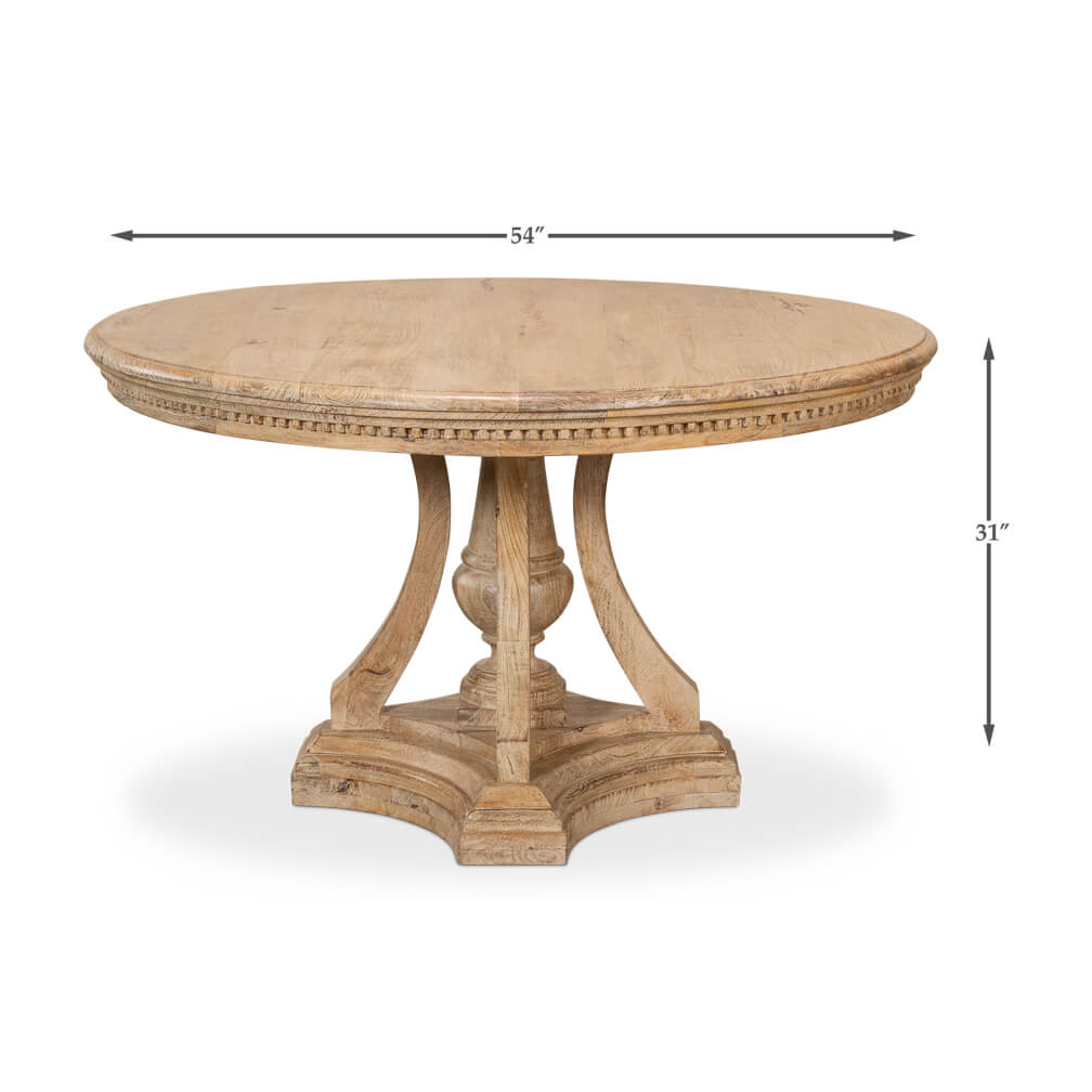 Dining table with dimensions, full front view, wooden build.