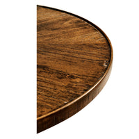 Edge detail of walnut finish round table.