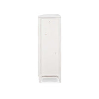 Side view of white rustic credenza.